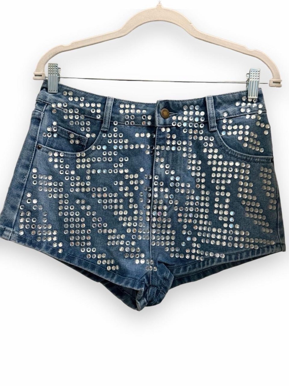 Nasty Gal Blue Studded High-Rise Denim Shorts